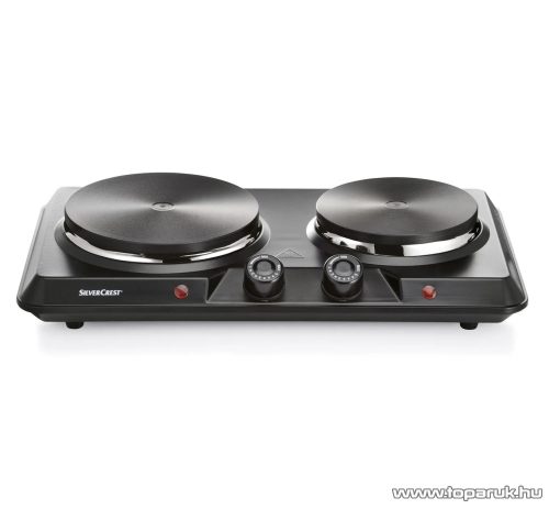 SilverCrest SDK 2500 E1 Dupla elektromos főzőlap, fém platnis kétlapos rezsó, 1000 W + 1500 W, fekete