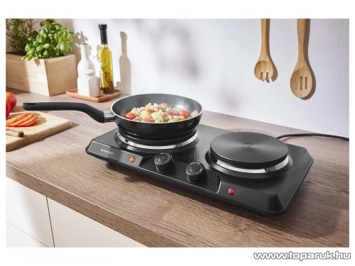 SilverCrest SDK 2500 E1 Dupla elektromos főzőlap, fém platnis kétlapos rezsó, 1000 W + 1500 W, fekete