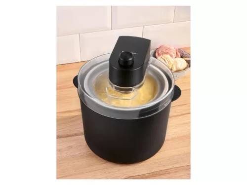 (SZÁLLÍTÁSI SÉRÜLT / K638304) SilverCrest SECM 12 F2 BLACK Elektromos fagyigép, házi sorbet és fagylaltkészítő gép, 1,65 liter (700g / 1000 ml jégkrémhez), 12 W, fekete
