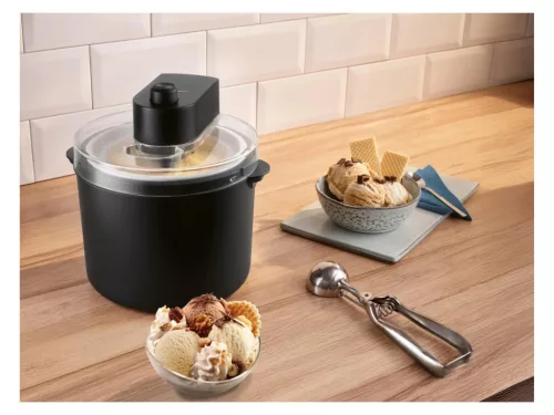 (SZÁLLÍTÁSI SÉRÜLT / K638304) SilverCrest SECM 12 F2 BLACK Elektromos fagyigép, házi sorbet és fagylaltkészítő gép, 1,65 liter (700g / 1000 ml jégkrémhez), 12 W, fekete