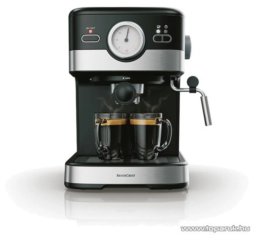 (BONTOTT / K-161914) SilverCrest SEM 1100 C5 Eszpresszó cappuccino 2 csészés presszó kávéfőző, fekete-ezüst, 1100 W