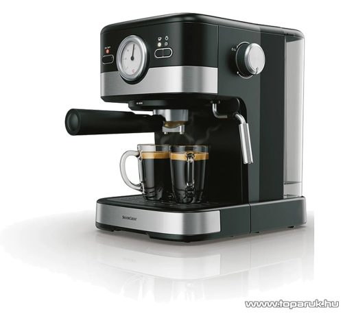 (BONTOTT / K-161914) SilverCrest SEM 1100 C5 Eszpresszó cappuccino 2 csészés presszó kávéfőző, fekete-ezüst, 1100 W