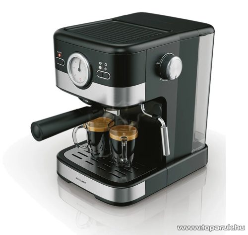 (BONTOTT / K-161914) SilverCrest SEM 1100 C5 Eszpresszó cappuccino 2 csészés presszó kávéfőző, fekete-ezüst, 1100 W