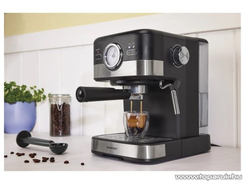 (BONTOTT / K-161914) SilverCrest SEM 1100 C5 Eszpresszó cappuccino 2 csészés presszó kávéfőző, fekete-ezüst, 1100 W