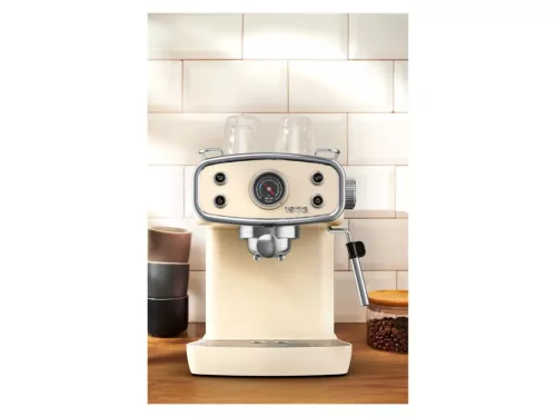 SilverCrest SEMR 1400 B1 CR Retro 1973 eszpresszó cappuccino 2 csészés presszó kávéfőző, 20 bar, 1400 W, tejhabosítóval, krém / bézs