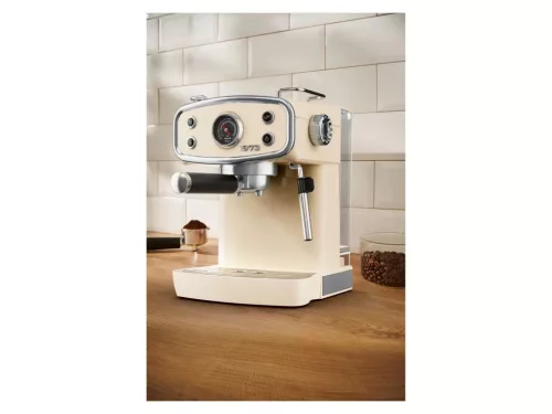 SilverCrest SEMR 1400 B1 CR Retro 1973 eszpresszó cappuccino 2 csészés presszó kávéfőző, 20 bar, 1400 W, tejhabosítóval, krém / bézs