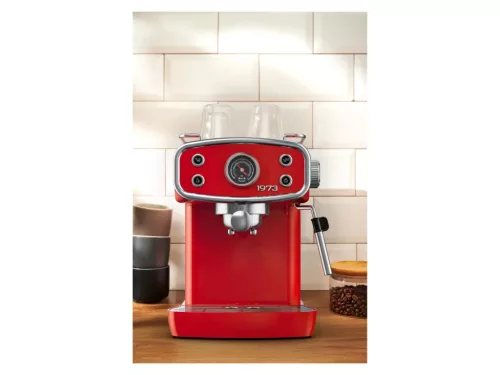 SilverCrest SEMR 1400 B1 RD Retro 1973 eszpresszó cappuccino 2 csészés presszó kávéfőző, 20 bar, 1400 W, tejhabosítóval, piros