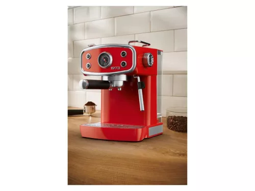 SilverCrest SEMR 1400 B1 RD Retro 1973 eszpresszó cappuccino 2 csészés presszó kávéfőző, 20 bar, 1400 W, tejhabosítóval, piros