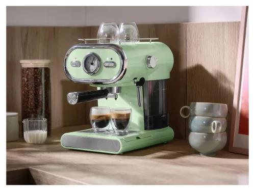 SilverCrest SEM 1100 E1 GREEN Eszpresszó cappuccino 2 csészés presszó kávéfőző, pisztácia zöld, 1100 W