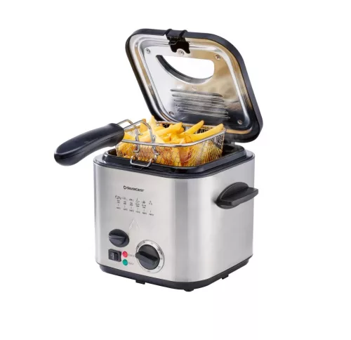 (BONTOTT / K738960) SilverCrest SFM 840 B2 INOX nemesacél mini olajsütő, 1-2 személyes fritőz, 1.2 literes, 840 W