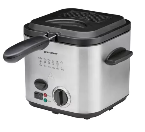 (BONTOTT / K738960) SilverCrest SFM 840 B2 INOX nemesacél mini olajsütő, 1-2 személyes fritőz, 1.2 literes, 840 W