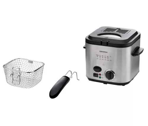 (BONTOTT / K738960) SilverCrest SFM 840 B2 INOX nemesacél mini olajsütő, 1-2 személyes fritőz, 1.2 literes, 840 W