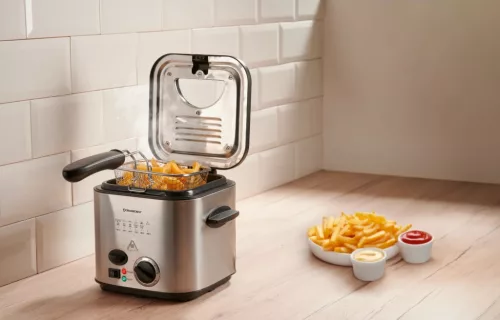 (BONTOTT / K738960) SilverCrest SFM 840 B2 INOX nemesacél mini olajsütő, 1-2 személyes fritőz, 1.2 literes, 840 W