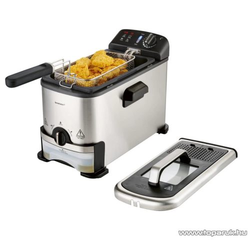 SilverCrest SFO 2000 A1 INOX nemesacél olajsütő, fritőz, olajleresztő tartállyal, 3 literes, 2000 W