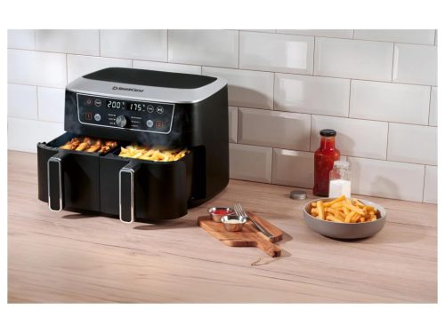 SilverCrest SHFDD 2600 B2 Kétzónás, két kosaras forrólevegős (olajmentes) Air Fryer olajsütő, fritőz, 2600 W, 8,7 L 