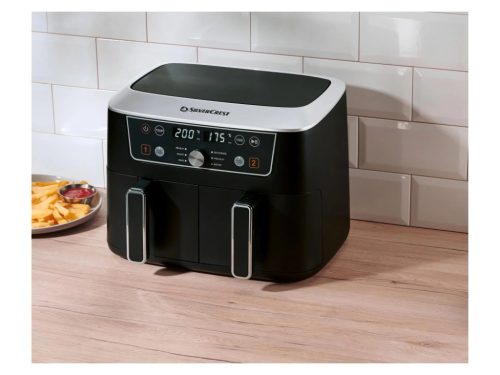 SilverCrest SHFDD 2600 B2 Kétzónás, két kosaras forrólevegős (olajmentes) Air Fryer olajsütő, fritőz, 2600 W, 8,7 L 