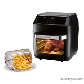   (bontott 888143) SilverCrest SHF 1800 C1 Air Fryer 9 az 1-ben grillcsirke / kebab / forrólevegős / légkeveréses digitális sütő forgó grillel, sütőkosárral + 3 sütőráccsal, belső világítással, 12 literes