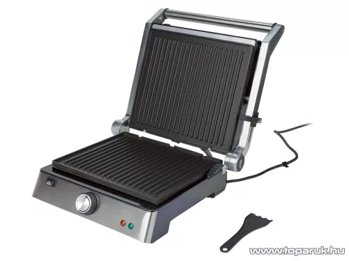 (ESZTÉTIKAI SÉRÜLT / K871758) SilverCrest SKGE 2000 D3 INOX Asztali elektromos kontaktgrill, kivehető ILAG bevonatú sütőlapokkal, 2000W