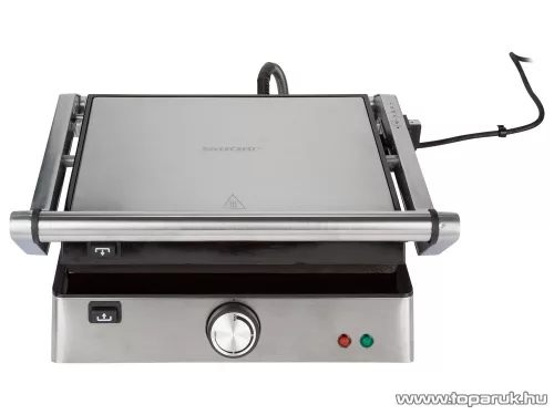 (ESZTÉTIKAI SÉRÜLT / K871758) SilverCrest SKGE 2000 D3 INOX Asztali elektromos kontaktgrill, kivehető ILAG bevonatú sütőlapokkal, 2000W