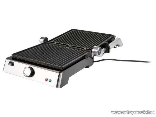 (ESZTÉTIKAI SÉRÜLT / K871758) SilverCrest SKGE 2000 D3 INOX Asztali elektromos kontaktgrill, kivehető ILAG bevonatú sütőlapokkal, 2000W