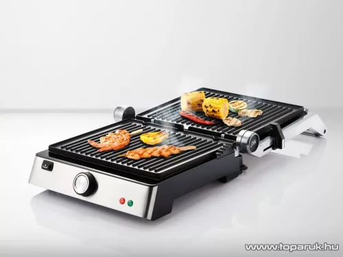 (ESZTÉTIKAI SÉRÜLT / K871758) SilverCrest SKGE 2000 D3 INOX Asztali elektromos kontaktgrill, kivehető ILAG bevonatú sütőlapokkal, 2000W