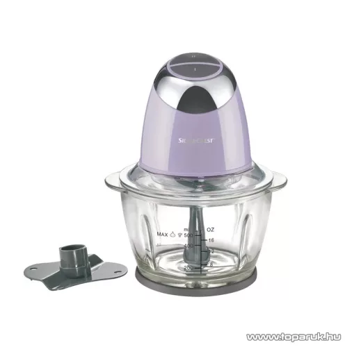 SilverCrest SMZC 500 D1 Design üvegtálas konyhai aprító, jégdaráló funkcióval, 500 W, 1,2 literes, levendula lila