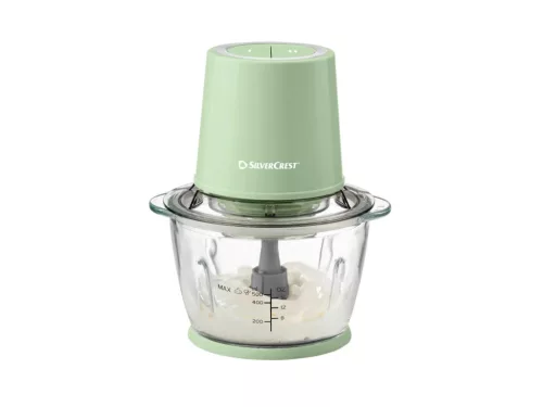 SilverCrest SMZC 500 E1 GREEN Üveg tálas konyhai aprító, jégdaráló funkcióval, pisztácia zöld, 500 W, 1,2 literes