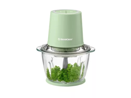 SilverCrest SMZC 500 E1 GREEN Üveg tálas konyhai aprító, jégdaráló funkcióval, pisztácia zöld, 500 W, 1,2 literes