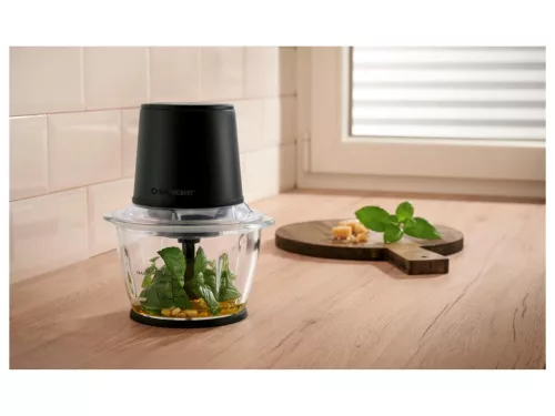 SilverCrest SMZE 500 E1 BLACK Üveg tálas konyhai aprító, jégdaráló funkcióval, fekete, 500 W, 1,2 literes