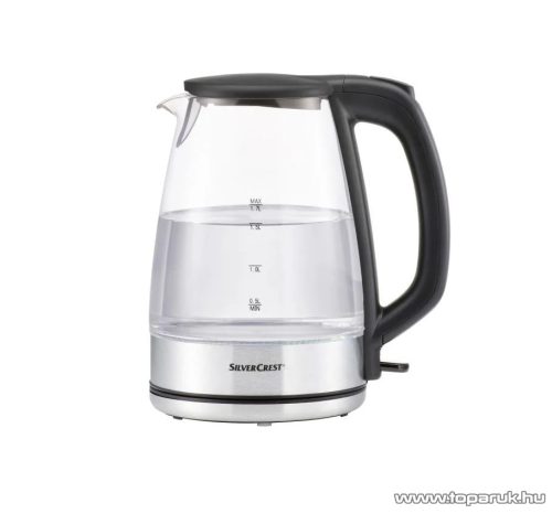 SilverCrest SWGF 3000 C2 INOX Hőmérséklet érzékelős színes LED-es üveg vízforraló, 1,7 literes, 3000 W