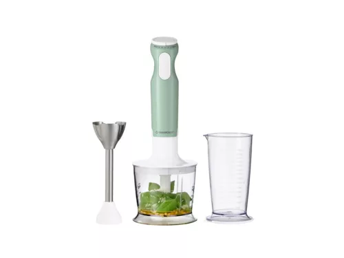 SilverCrest SSMS 600 G1 GR Nemesacél 2 az 1-ben botmixer szett, rúdmixer készlet 500 ml aprítóval, 700 ml keverőpohárral, menta zöld, 600 W