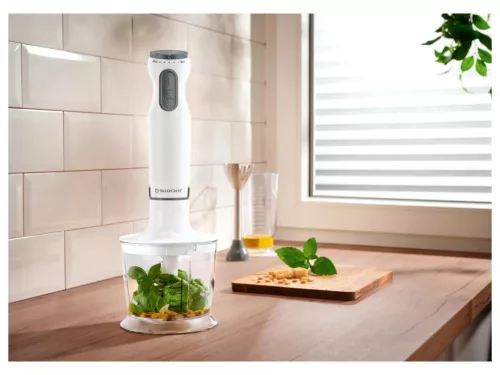 SilverCrest SSMS 600 G1 WH Nemesacél 2 az 1-ben botmixer szett, rúdmixer készlet 500 ml aprítóval, 700 ml keverőpohárral, fehér, 600 W