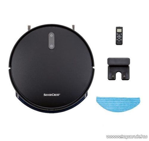 (HASZNÁLT / K234724) SilverCrest SSWR C2 Black robotporszívó vákuum törlő funkcióval, távirányítóval és töltő dokkolóval, fekete