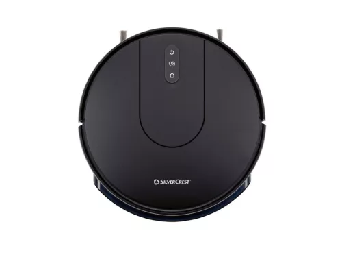 Intelligens giroszkópos navigációval szerelt SilverCrest SSWR C3 porszívó robot felülnézete