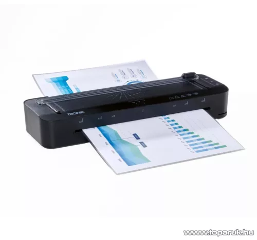 TRONIC TLG 400 A1 BK Prémium A3 / A4 hideg - meleg lamináló gép, laminátor, laminálógép görgős papírvágóval és 8 db A3 lamináló fóliával, fekete, 400W