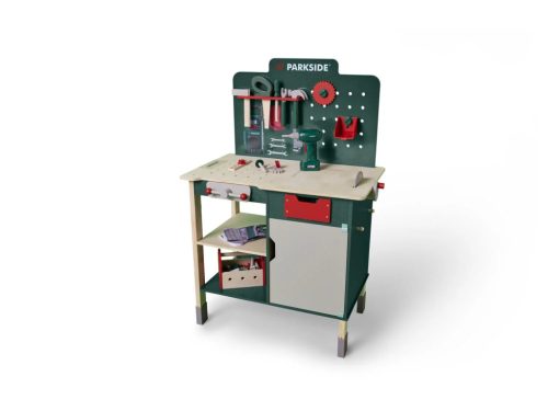 lupilu (Playtive) Workbench ParkSide Valódi fából készült játék munkapad, szerelőasztal szerszámokkal és fúrógéppel, 74 részes