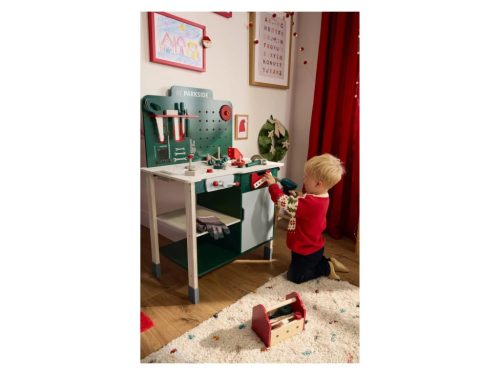 lupilu (Playtive) Workbench ParkSide Valódi fából készült játék munkapad, szerelőasztal szerszámokkal és fúrógéppel, 74 részes