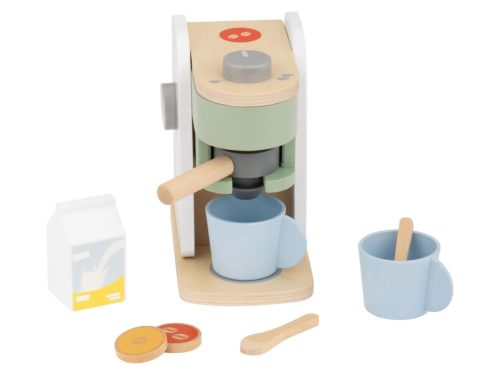 lupilu (Playtive) KU-16564 Játék fa kávéfőző gép készlet kávépárnával, tejes dobozzal, kanállal, műanyag csészével (9 részes)