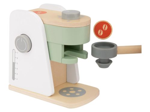 lupilu (Playtive) KU-16564 Játék fa kávéfőző gép készlet kávépárnával, tejes dobozzal, kanállal, műanyag csészével (9 részes)