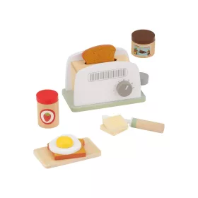   lupilu (Playtive) KU-16567 Pop-up játék fa kenyérpirító készlet pirítóssal, tükörtojással, vajjal, nugátkrémmel, lekváros fazékkal, deszkával, műanyag késsel (12 részes)