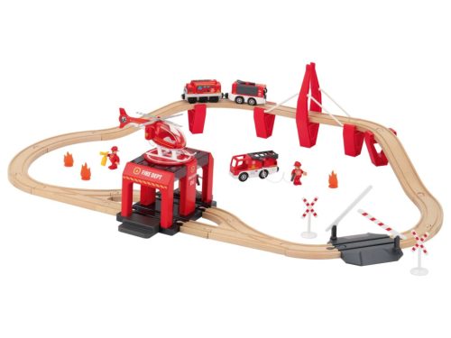 lupilu (PlayTive) Fire Brigade Valódi fából készült játék vasútkészlet, tűzoltóság, 36 részes