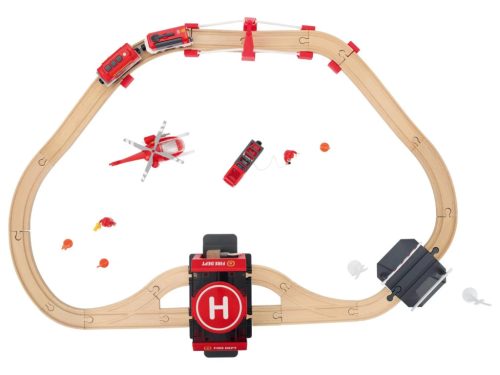 lupilu (PlayTive) Fire Brigade Valódi fából készült játék vasútkészlet, tűzoltóság, 36 részes