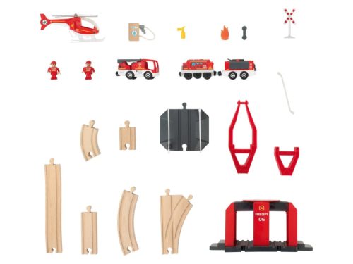 lupilu (PlayTive) Fire Brigade Valódi fából készült játék vasútkészlet, tűzoltóság, 36 részes