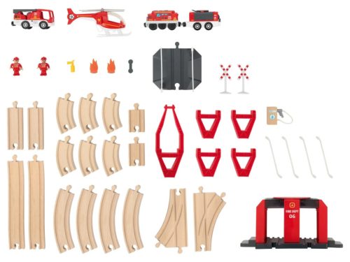 lupilu (PlayTive) Fire Brigade Valódi fából készült játék vasútkészlet, tűzoltóság, 36 részes