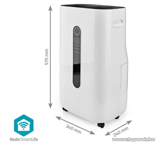 Nedis SmartLife Intelligens, WiFi-s elektromos páramentesítő, párátlanító ruhaszárítás funkcióval, LED kijelző, 420 W, max 20 liter / nap (DEHU20WTW)