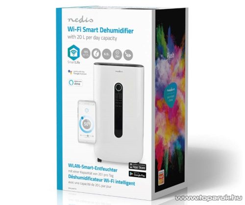 Nedis SmartLife Intelligens, WiFi-s elektromos páramentesítő, párátlanító ruhaszárítás funkcióval, LED kijelző, 420 W, max 20 liter / nap (DEHU20WTW)