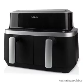   (HASZNÁLT / ESZTÉTIKAI SÉRÜLT / 384784) Nedis Air Fryer DOUBLE XL Digitális, dupla tartályos forrólevegős sütő, 2 x 4,2 literes, 2600 W (KAAF320BK)