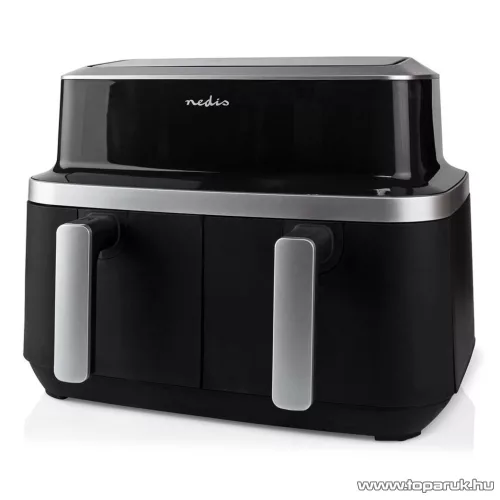 (HASZNÁLT / ESZTÉTIKAI SÉRÜLT / 384784) Nedis Air Fryer DOUBLE XL Digitális, dupla tartályos forrólevegős sütő, 2 x 4,2 literes, 2600 W (KAAF320BK)