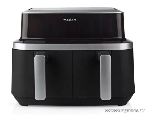 (HASZNÁLT / ESZTÉTIKAI SÉRÜLT / 384784) Nedis Air Fryer DOUBLE XL Digitális, dupla tartályos forrólevegős sütő, 2 x 4,2 literes, 2600 W (KAAF320BK)