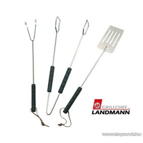   Landmann 0101 Grillkészlet, 3 darabos, krómozott, fanyéllel